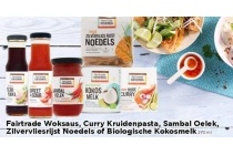 fairtrade woksaus curry kruidenpasta sambal oelek zilvervliesrijst noedles of biologische kokosmelk