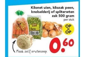 kilonet uien kilozak peen knolselderij of spliterwten zak 500 gram