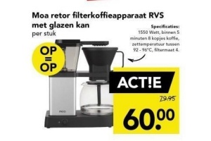 moa retor filterkoffieapparaat tvs met glazen kan