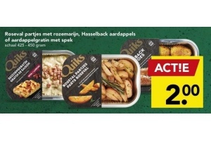 rosevel partjes met rozemarijn hasselback aardappels of aardappelgratin met spek nu voor eur2 00