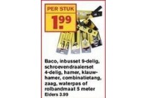 baco inbusset 9 delig schroevendraaierset 4 delig hamer klauwhamer combinatietang zaag waterpas of rolbandmaat 5 meter