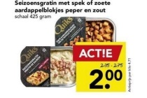 seizoensgratin met spek of zoete aardappelblokjes peper en zout