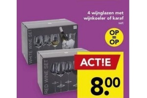 4 wijnglazen met wijnkoeler of karaf