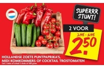 hollandse zoete puntpaprika s midi komkommers of cocktail trostomaten