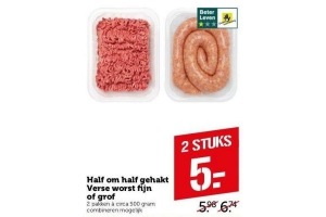 half om half gehakt verse worst fijn of grof