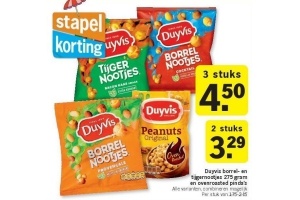 duyvis borrel en tijgernootjes 275 gram en ovenroasted pinda s