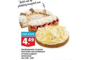 aardbeienslof tropische fruit witte chocoladetaart of halve yoghurt lemonvlaai