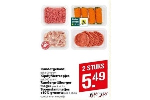 rundergehakt kipdijfiletreepjes rundergrillburger mager of boomstammetjes