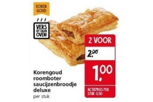 korengoud roomboter saucijzenbroodje deluxe