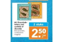 ah chocoladeletters met confetti of discodip