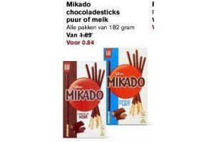 mikado chocoladesticks puur of melk