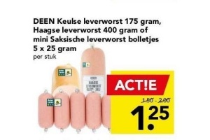 deen keulse leverworst 175 gram haagse leverworst 400 gram of mini saksische leverworst bolletjes 5 x 25 gram