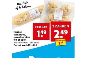 rustiek stokbrood rozenbroodjes wit of speld