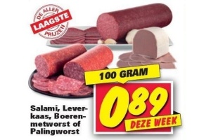 salami leverkaas boerenmetworst of palingworst